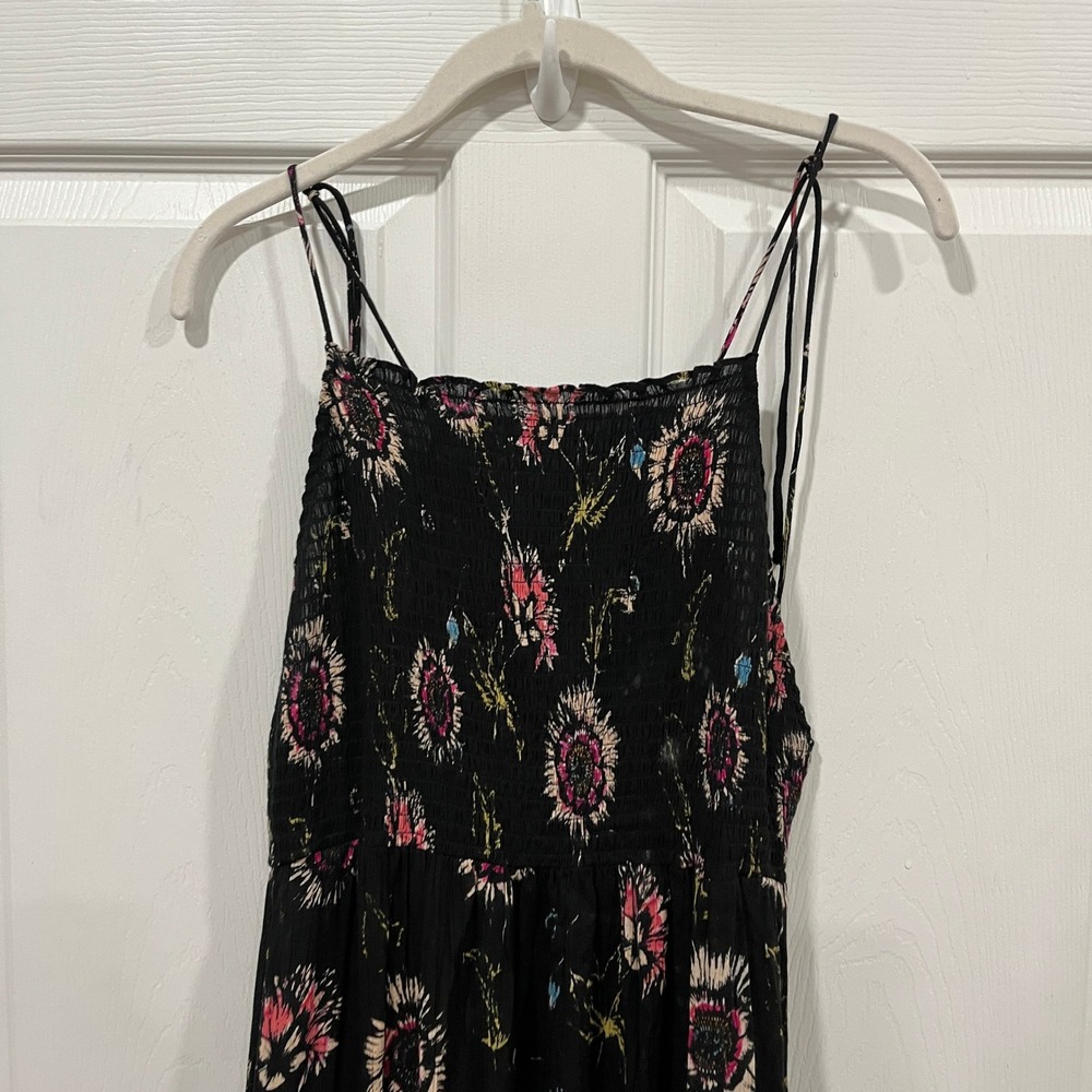 Free People Intimately Maxi Dress Smocked Floral Print Black Bohemian Sleeveless - Picture 2 of 7